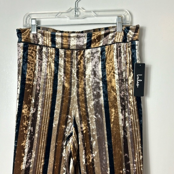 NWT Lulus Frou Frou Tan Multi Striped Velvet Cropped Wide-Leg Pants Large - Picture 3 of 12